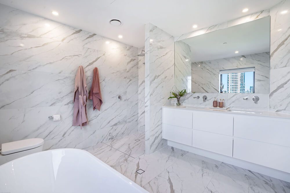 Large Format White Marble Porcelain, Real Marble Tiles Bathroom